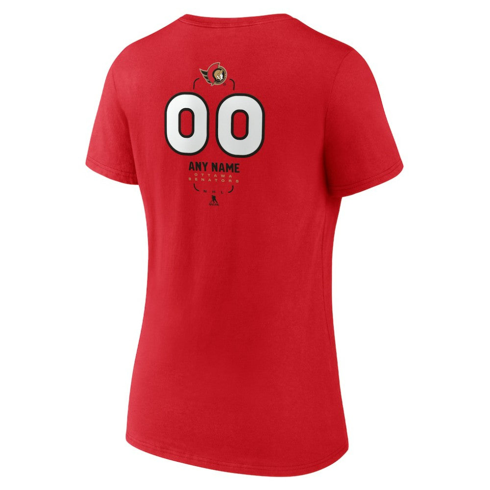 Ottawa Senators Women's Personalized Name & Number Midfielder V-Neck T-Shirt - Red - NHL 202441210
