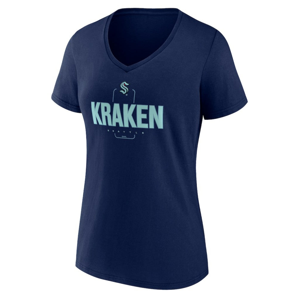 Seattle Kraken Women's Personalized Name & Number Midfielder V-Neck T-Shirt - Deep Sea Blue - NHL 202441215