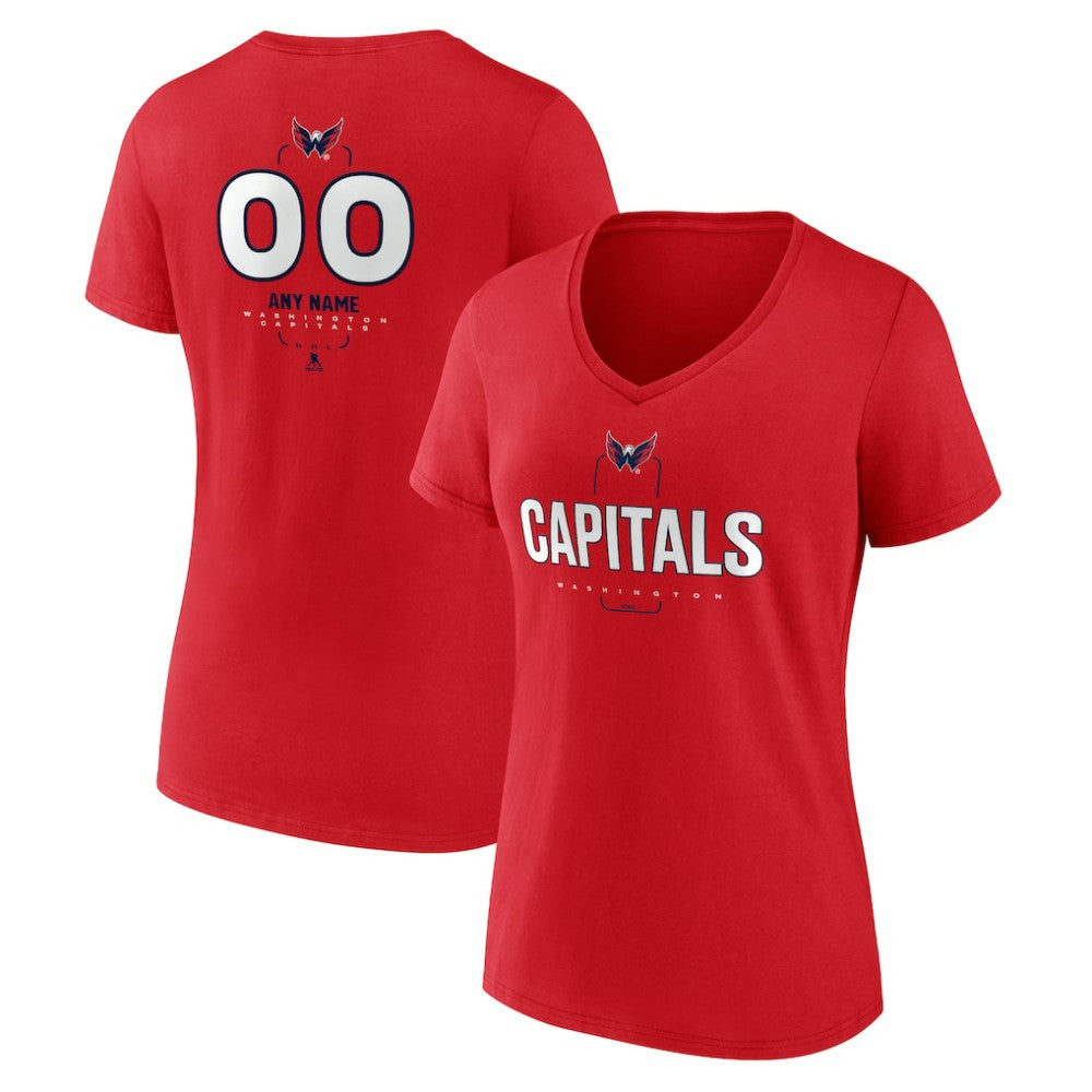 Washington Capitals Women's Personalized Name & Number Midfielder V-Neck T-Shirt - Red - NHL 202441225