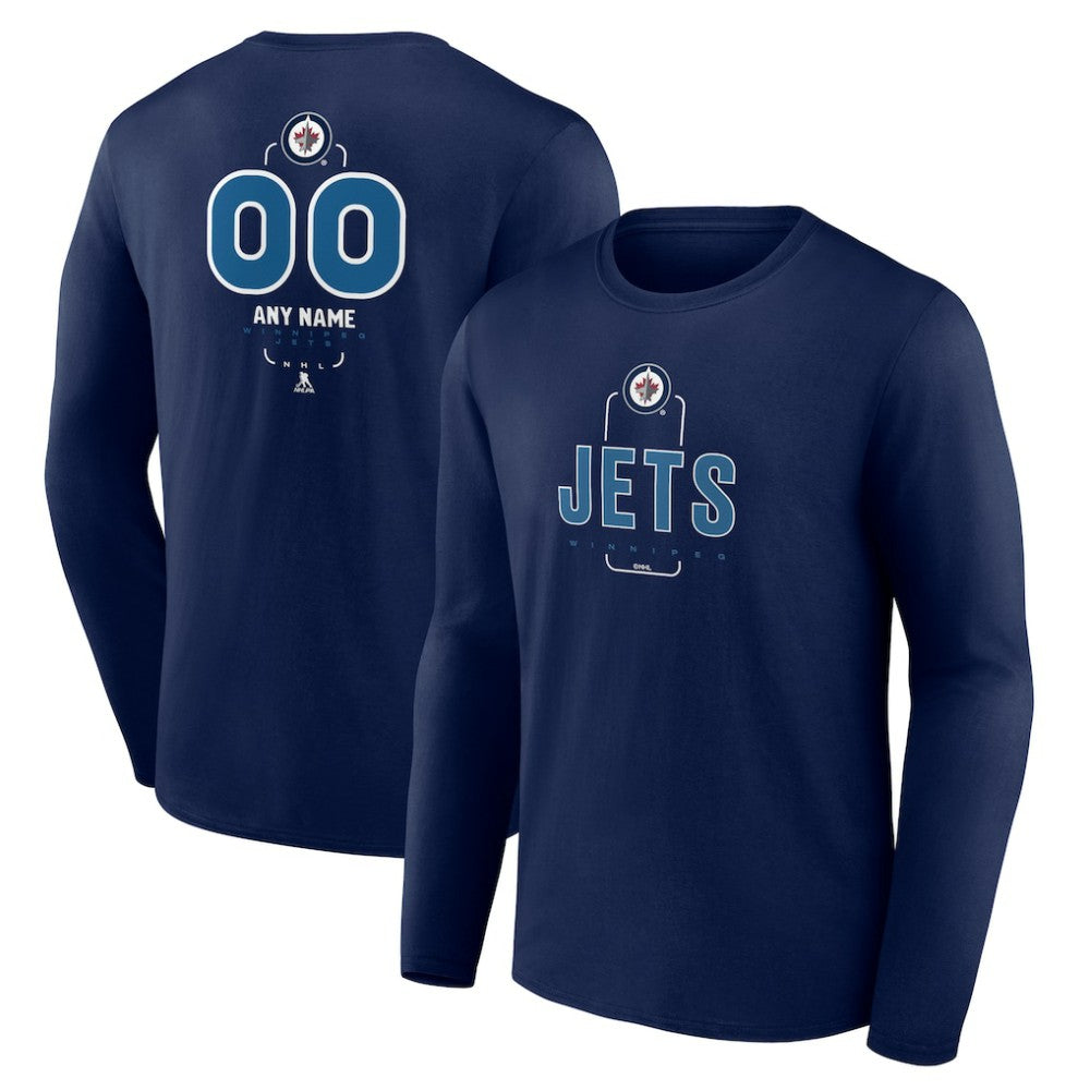 Winnipeg Jets Personalized Name & Number Midfielder Long Sleeve T-Shirt - Navy - NHL 202441226