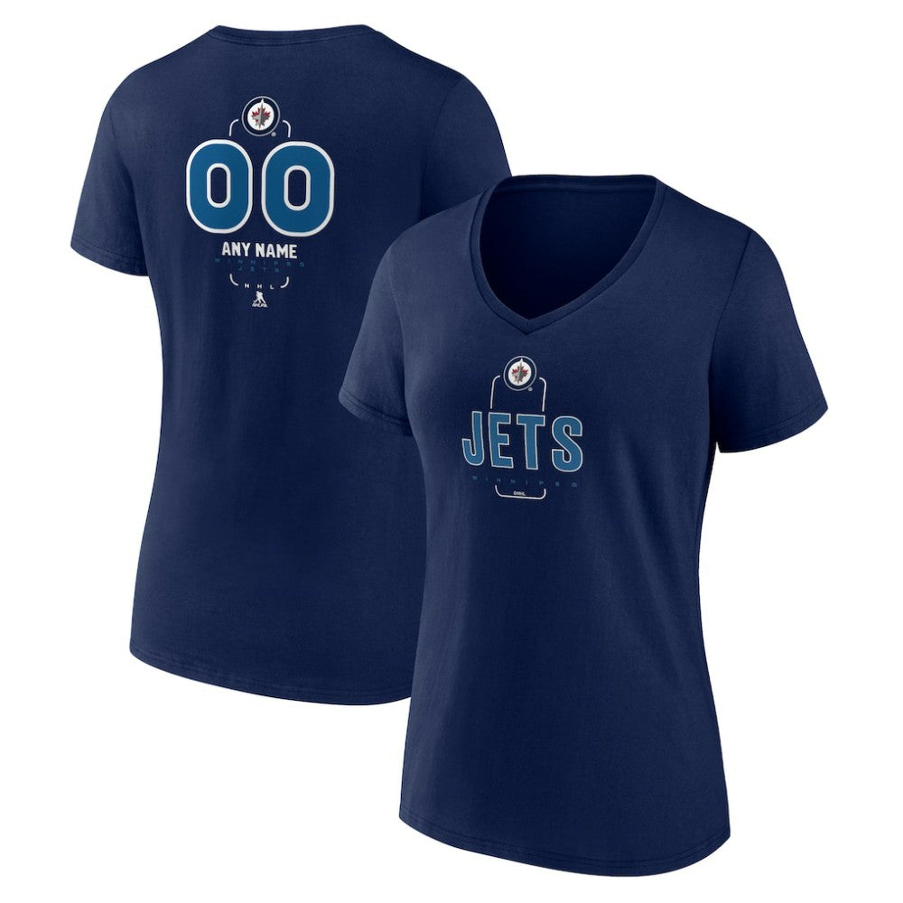 Winnipeg Jets Women's Personalized Name & Number Midfielder V-Neck T-Shirt - Navy - NHL 202441230