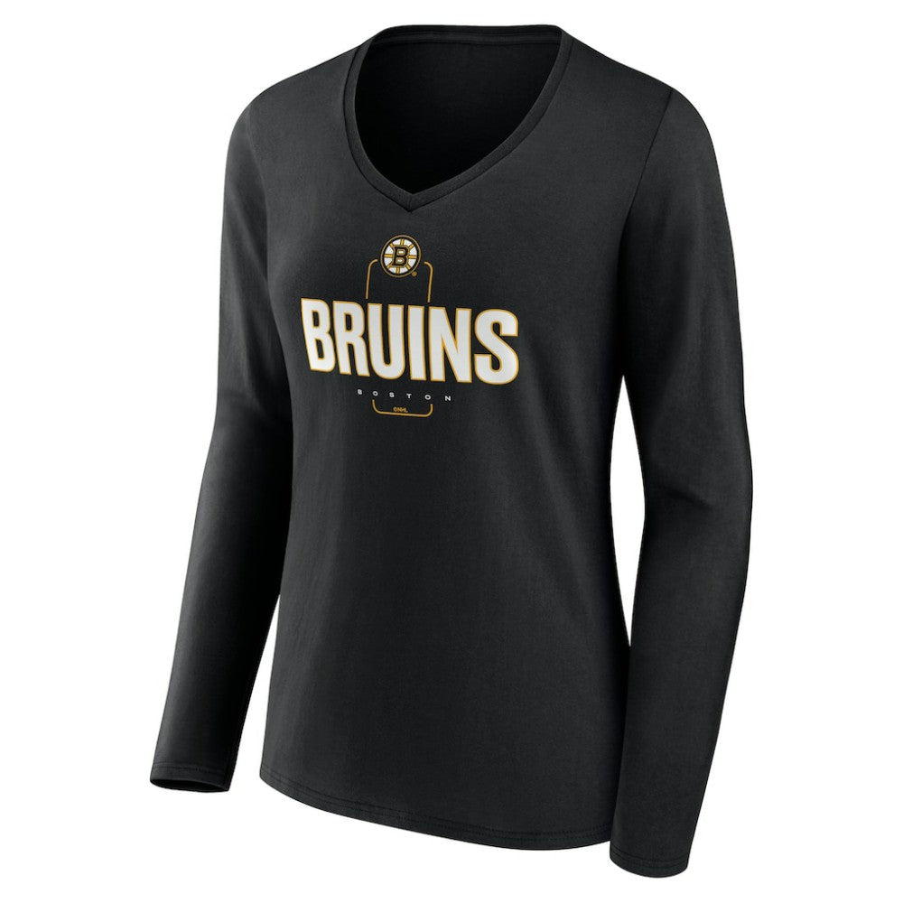 Boston Bruins Women's Personalized Name & Number Midfielder Long Sleeve V-Neck T-Shirt - Black - NHL 202441338