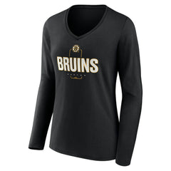 Boston Bruins Women's Personalized Name & Number Midfielder Long Sleeve V-Neck T-Shirt - Black - NHL 202441338