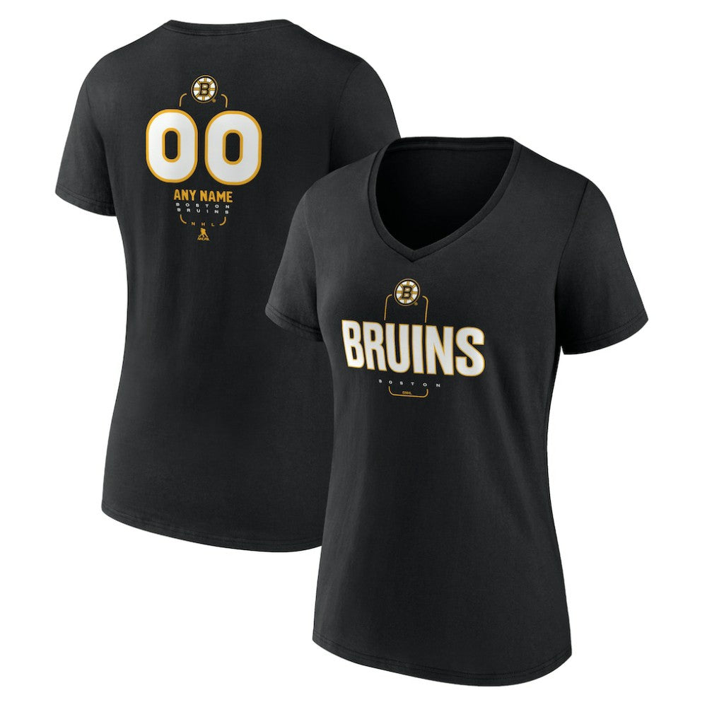 Boston Bruins Women's Personalized Name & Number Midfielder V-Neck T-Shirt - Black - NHL 202441339