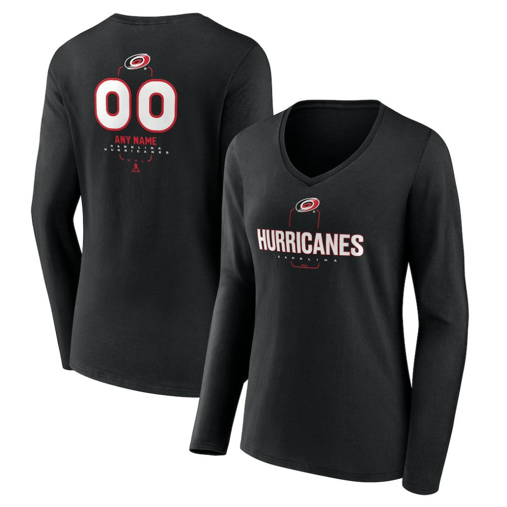 Carolina Hurricanes Women's Personalized Name & Number Midfielder Long Sleeve V-Neck T-Shirt - Black - NHL 202441343