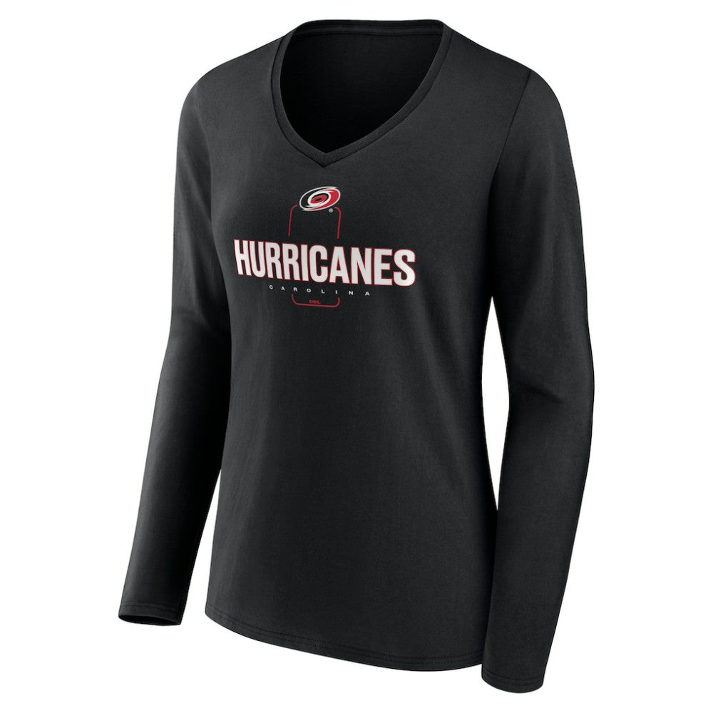 Carolina Hurricanes Women's Personalized Name & Number Midfielder Long Sleeve V-Neck T-Shirt - Black - NHL 202441343