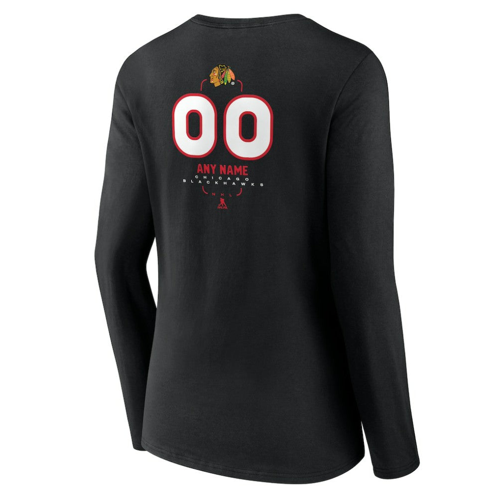 Chicago Blackhawks Women's Personalized Name & Number Midfielder Long Sleeve V-Neck T-Shirt - Black - NHL 202441348