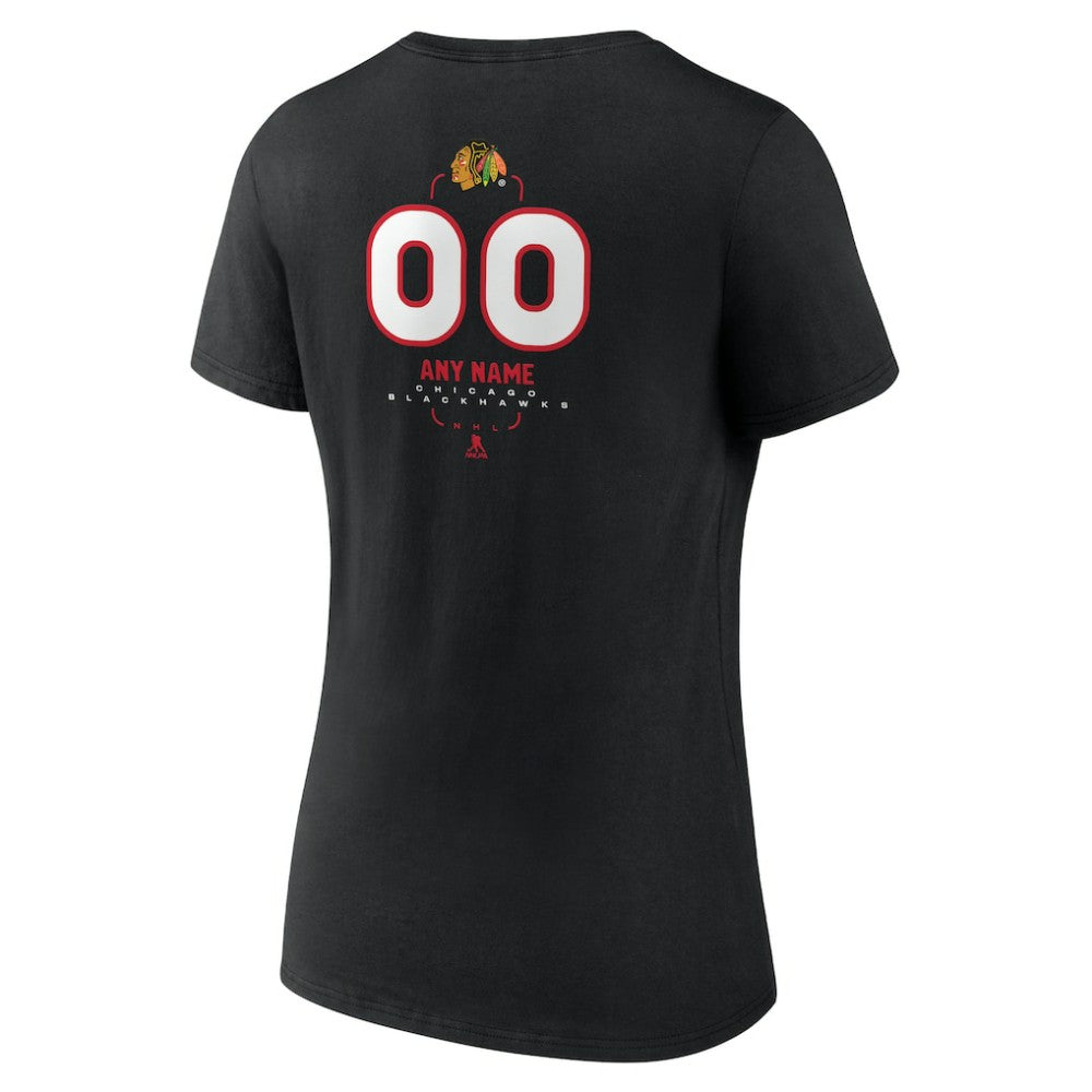 Chicago Blackhawks Women's Personalized Name & Number Midfielder V-Neck T-Shirt - Black - NHL 202441349