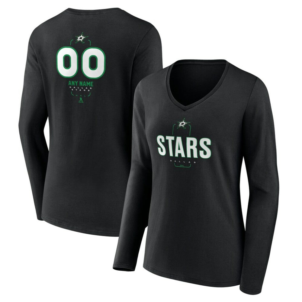 Dallas Stars Women's Personalized Name & Number Midfielder Long Sleeve V-Neck T-Shirt - Black - NHL 202441353