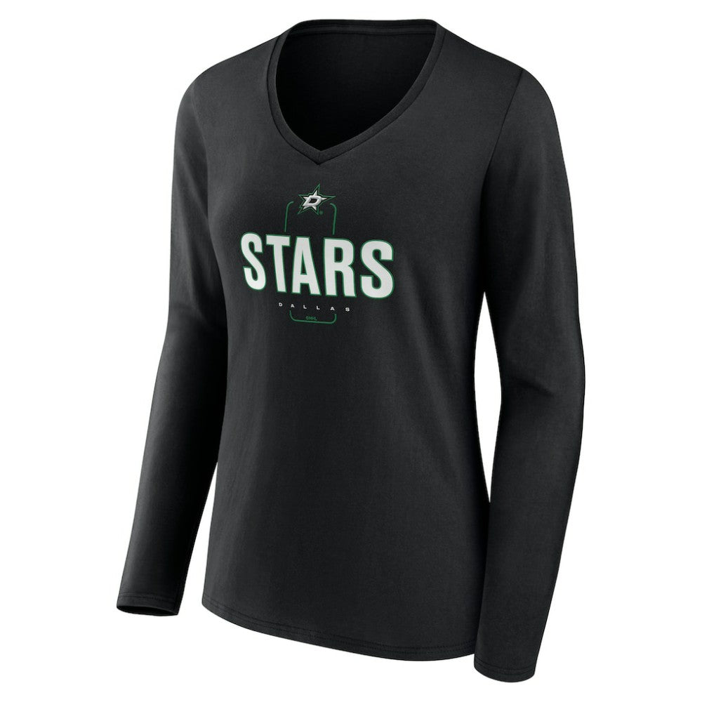 Dallas Stars Women's Personalized Name & Number Midfielder Long Sleeve V-Neck T-Shirt - Black - NHL 202441353