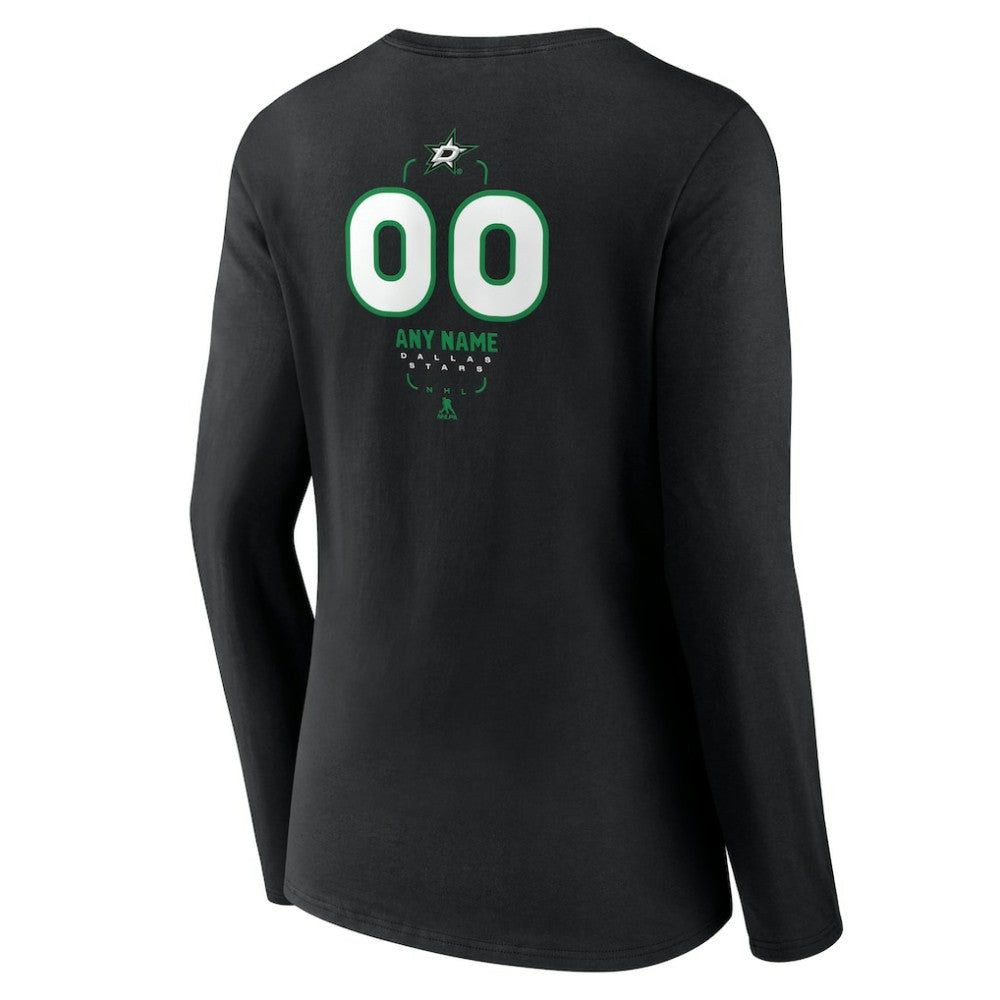 Dallas Stars Women's Personalized Name & Number Midfielder Long Sleeve V-Neck T-Shirt - Black - NHL 202441353