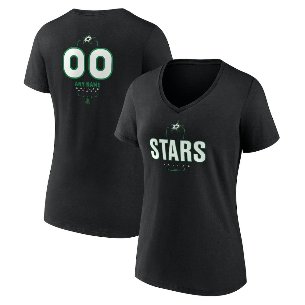 Dallas Stars Women's Personalized Name & Number Midfielder V-Neck T-Shirt - Black - NHL 202441354