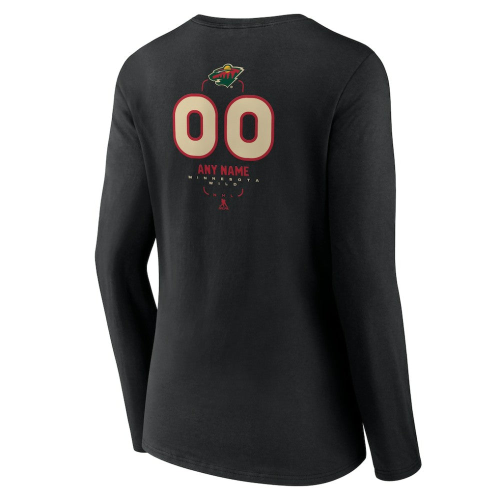 Minnesota Wild Women's Personalized Name & Number Midfielder Long Sleeve V-Neck T-Shirt - Black - NHL 202441358