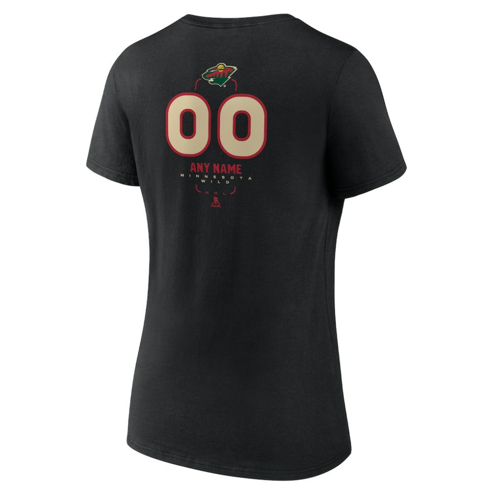 Minnesota Wild Women's Personalized Name & Number Midfielder V-Neck T-Shirt - Black - NHL 202441359