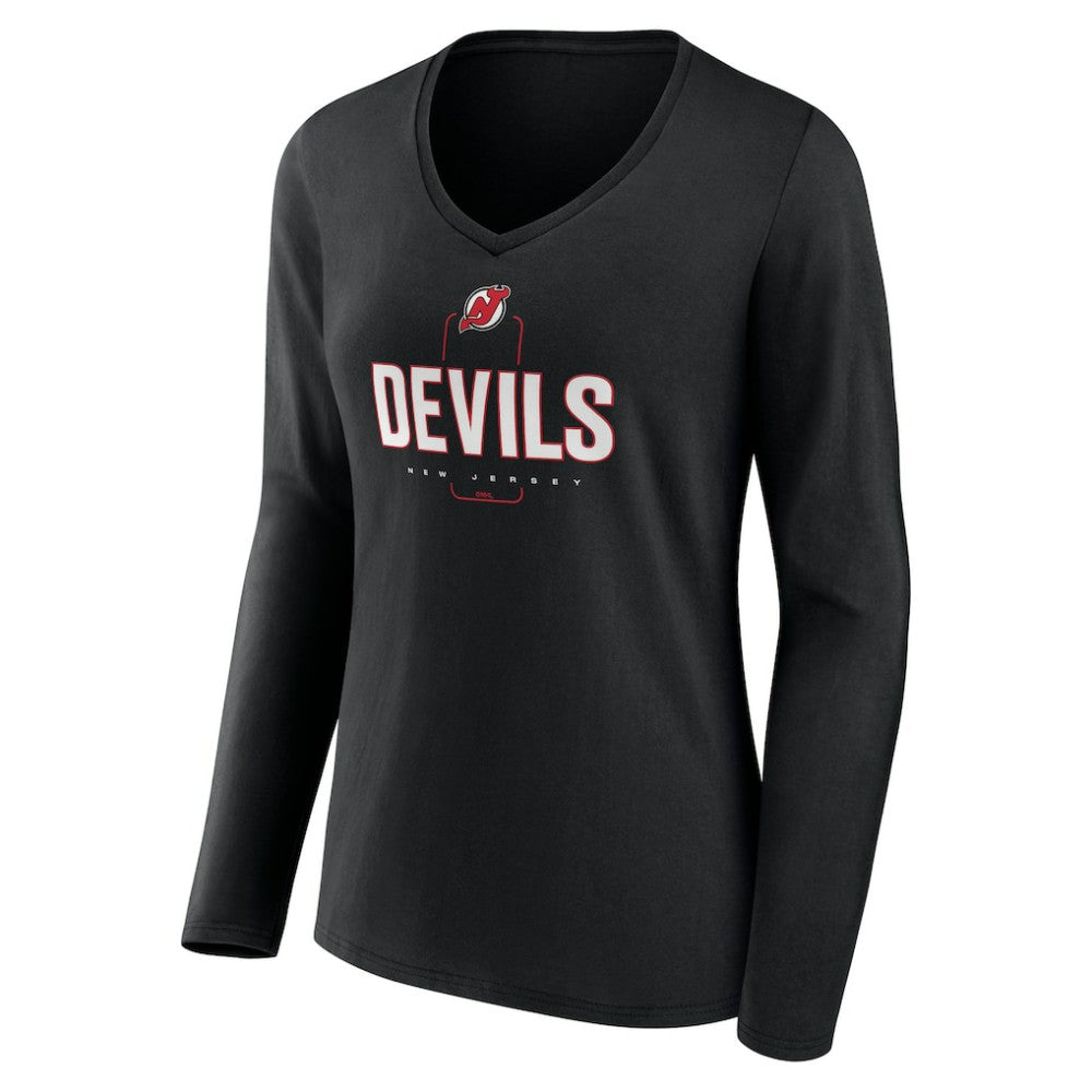 New Jersey Devils Women's Personalized Name & Number Midfielder Long Sleeve V-Neck T-Shirt - Black - NHL 202441363