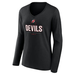 New Jersey Devils Women's Personalized Name & Number Midfielder Long Sleeve V-Neck T-Shirt - Black - NHL 202441363