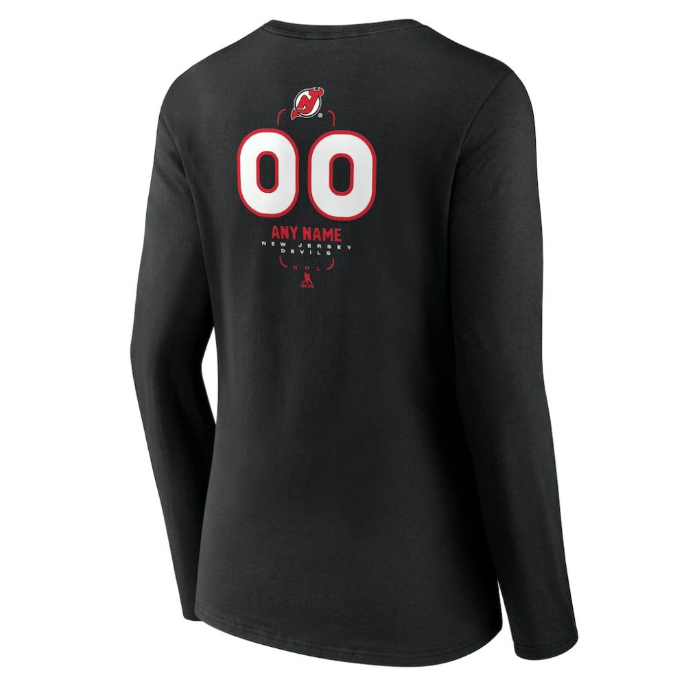 New Jersey Devils Women's Personalized Name & Number Midfielder Long Sleeve V-Neck T-Shirt - Black - NHL 202441363