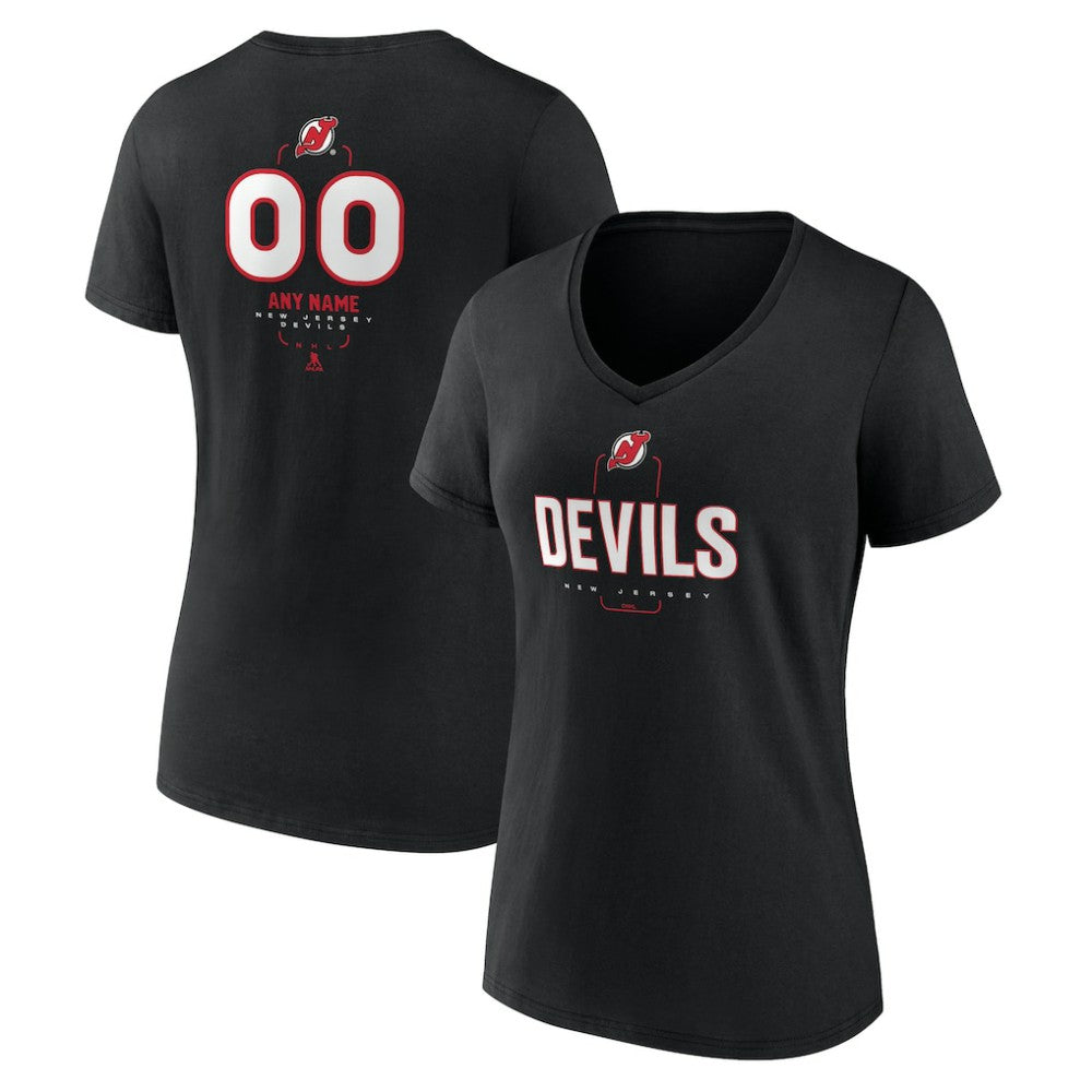 New Jersey Devils Women's Personalized Name & Number Midfielder V-Neck T-Shirt - Black - NHL 202441364