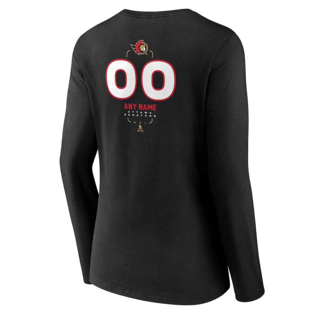 Ottawa Senators Women's Personalized Name & Number Midfielder Long Sleeve V-Neck T-Shirt - Black - NHL 202441368