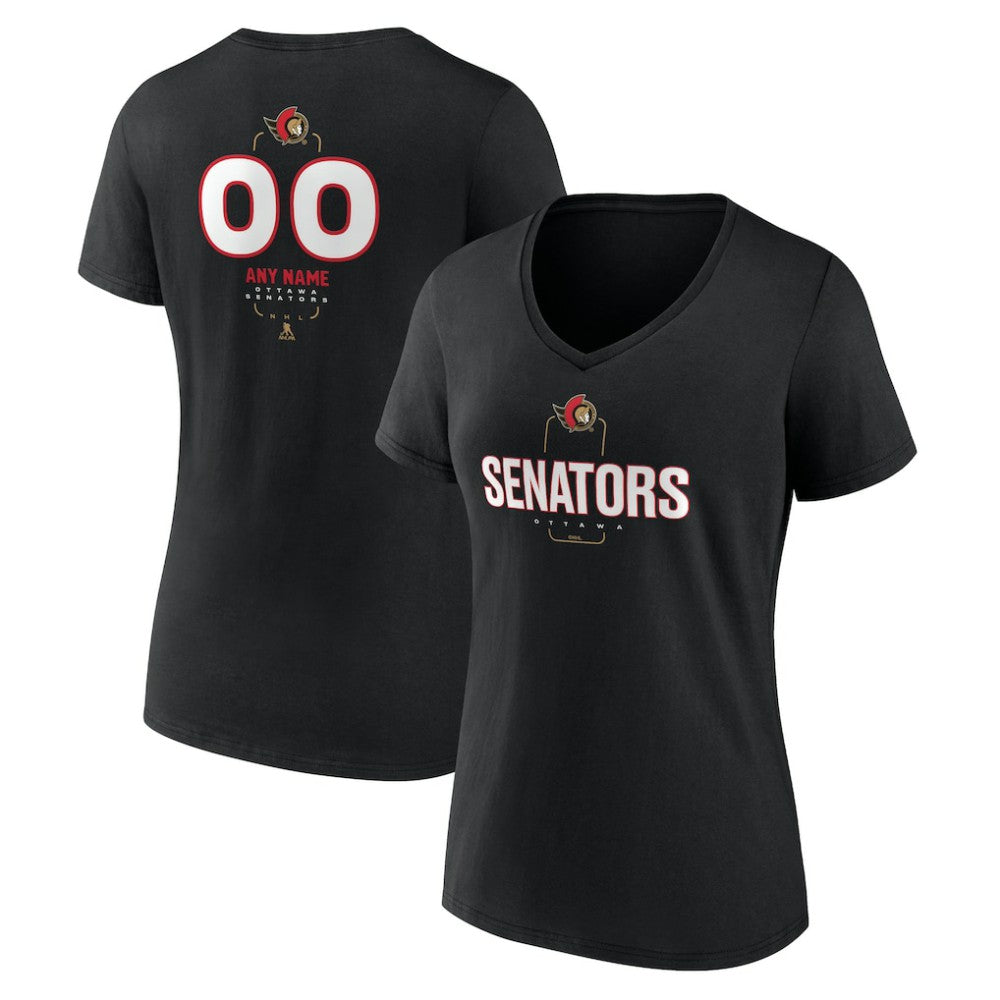 Ottawa Senators Women's Personalized Name & Number Midfielder V-Neck T-Shirt - Black - NHL 202441369