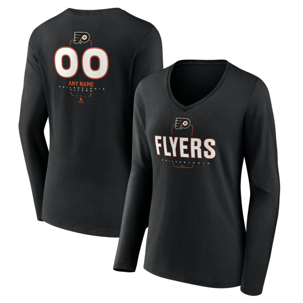 Philadelphia Flyers Women's Personalized Name & Number Midfielder Long Sleeve V-Neck T-Shirt - Black - NHL 202441373