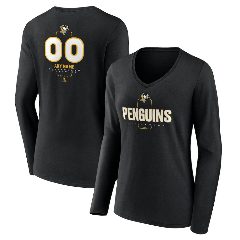 Pittsburgh Penguins Women's Personalized Name & Number Midfielder Long Sleeve V-Neck T-Shirt - Black - NHL 202441378