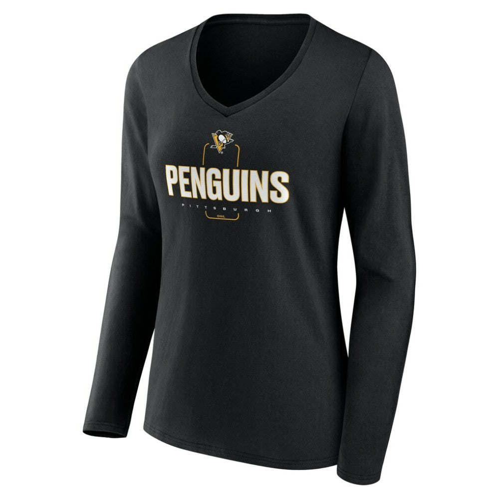Pittsburgh Penguins Women's Personalized Name & Number Midfielder Long Sleeve V-Neck T-Shirt - Black - NHL 202441378