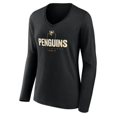 Pittsburgh Penguins Women's Personalized Name & Number Midfielder Long Sleeve V-Neck T-Shirt - Black - NHL 202441378