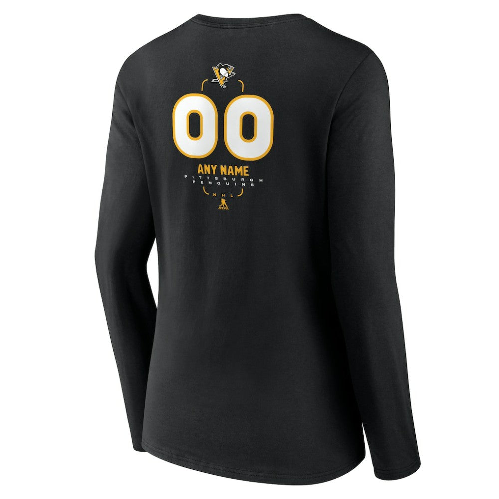 Pittsburgh Penguins Women's Personalized Name & Number Midfielder Long Sleeve V-Neck T-Shirt - Black - NHL 202441378