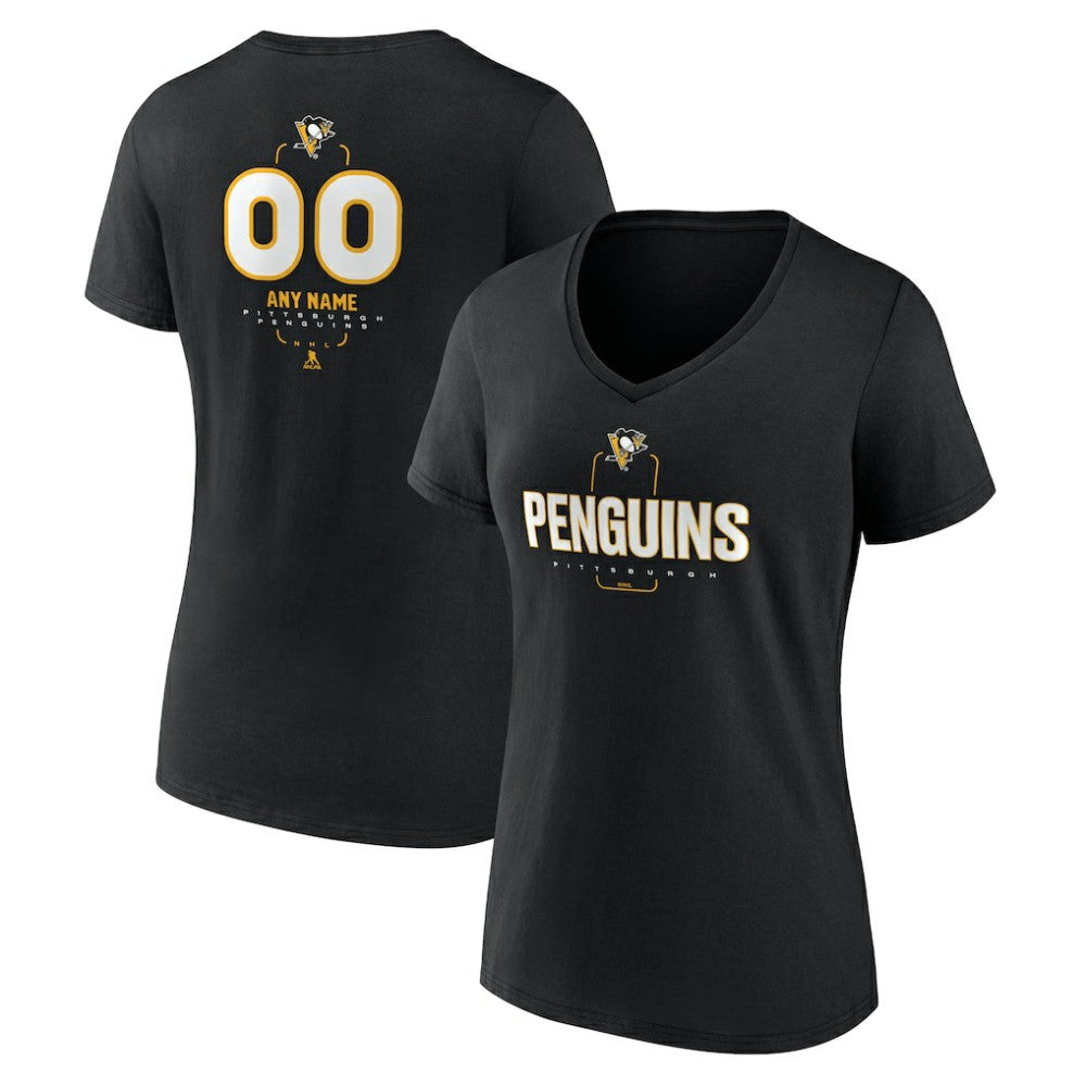 Pittsburgh Penguins Women's Personalized Name & Number Midfielder V-Neck T-Shirt - Black - NHL 202441379