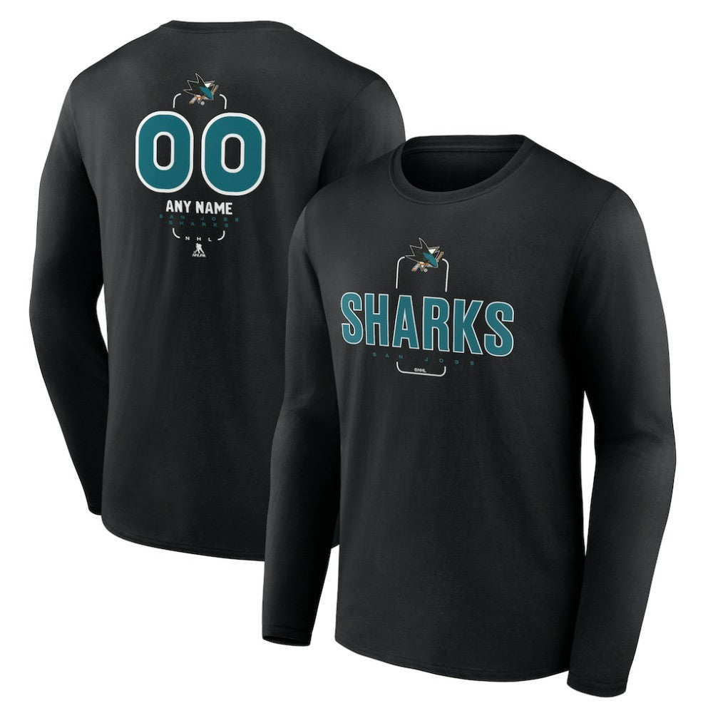 San Jose Sharks Personalized Name & Number Midfielder Long Sleeve T-Shirt - Black - NHL 202441380