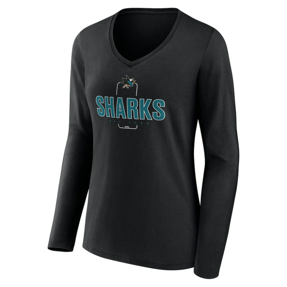 San Jose Sharks Women's Personalized Name & Number Midfielder Long Sleeve V-Neck T-Shirt - Black - NHL 202441383