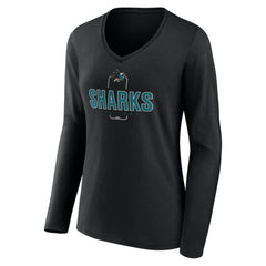 San Jose Sharks Women's Personalized Name & Number Midfielder Long Sleeve V-Neck T-Shirt - Black - NHL 202441383