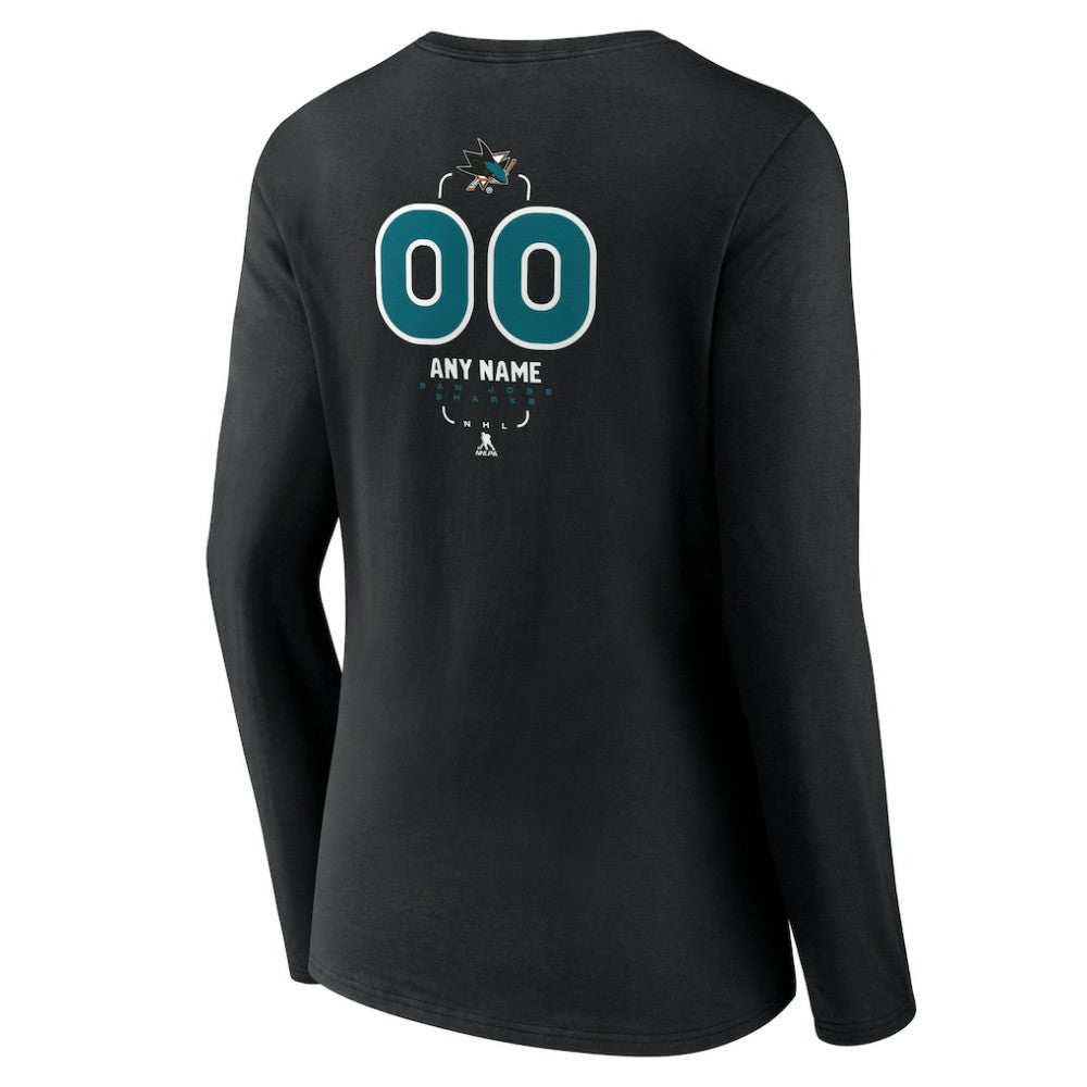 San Jose Sharks Women's Personalized Name & Number Midfielder Long Sleeve V-Neck T-Shirt - Black - NHL 202441383