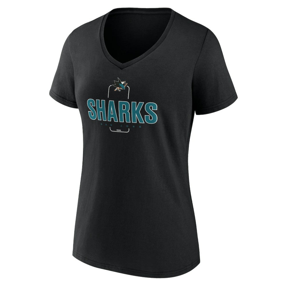 San Jose Sharks Women's Personalized Name & Number Midfielder V-Neck T-Shirt - Black - NHL 202441384
