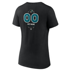 San Jose Sharks Women's Personalized Name & Number Midfielder V-Neck T-Shirt - Black - NHL 202441384