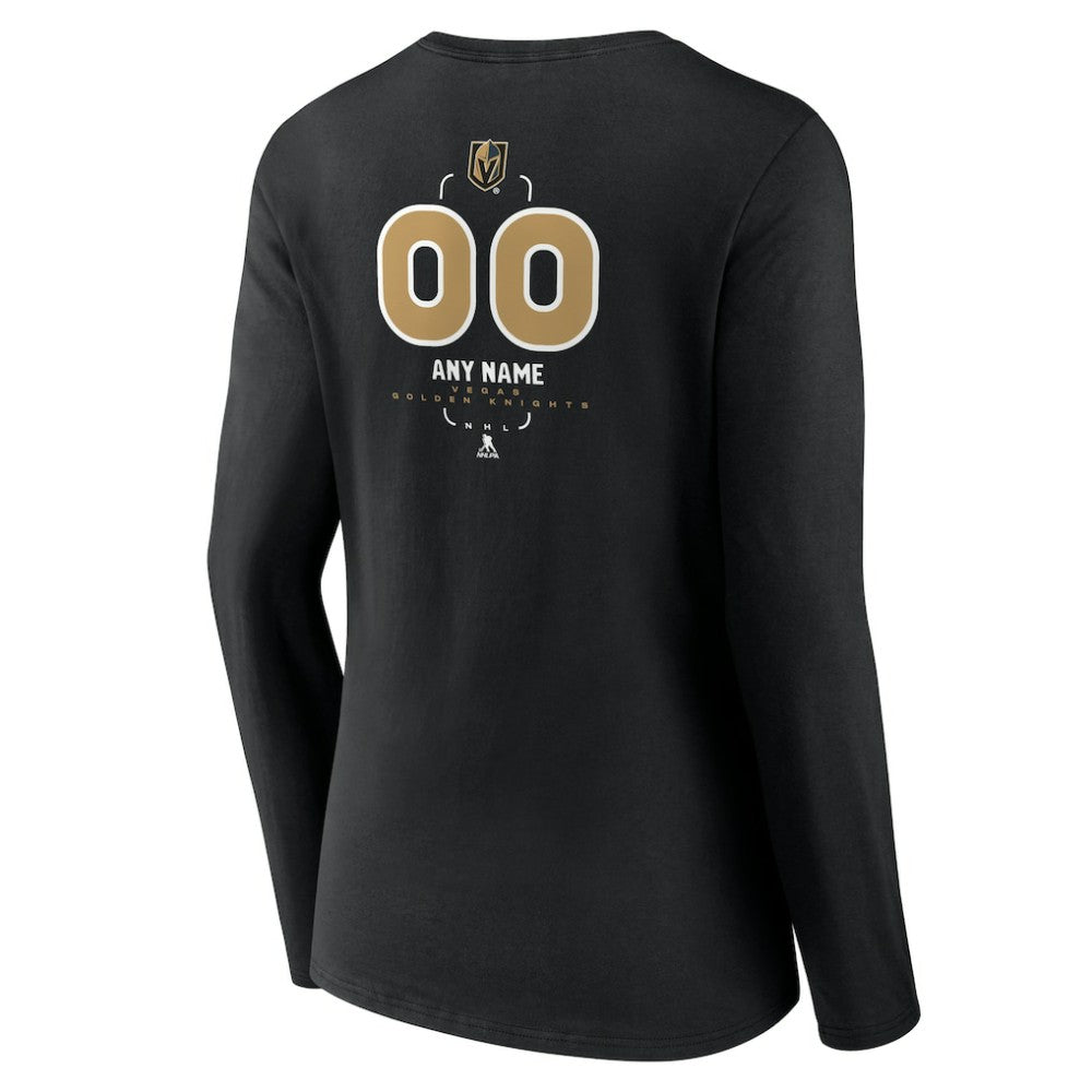 Vegas Golden Knights Women's Personalized Name & Number Midfielder Long Sleeve V-Neck T-Shirt - Black - NHL 202441388