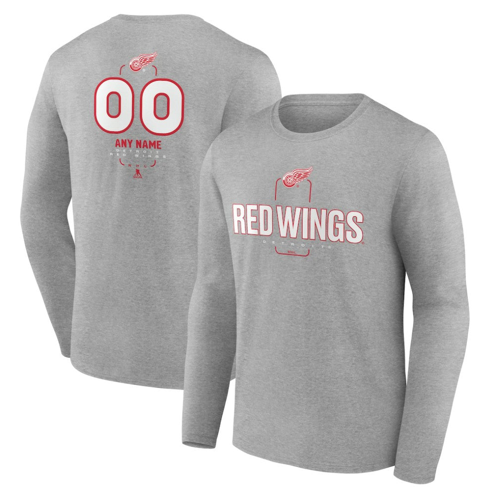 Detroit Red Wings Personalized Name & Number Midfielder Long Sleeve T-Shirt - Gray - NHL 202447068