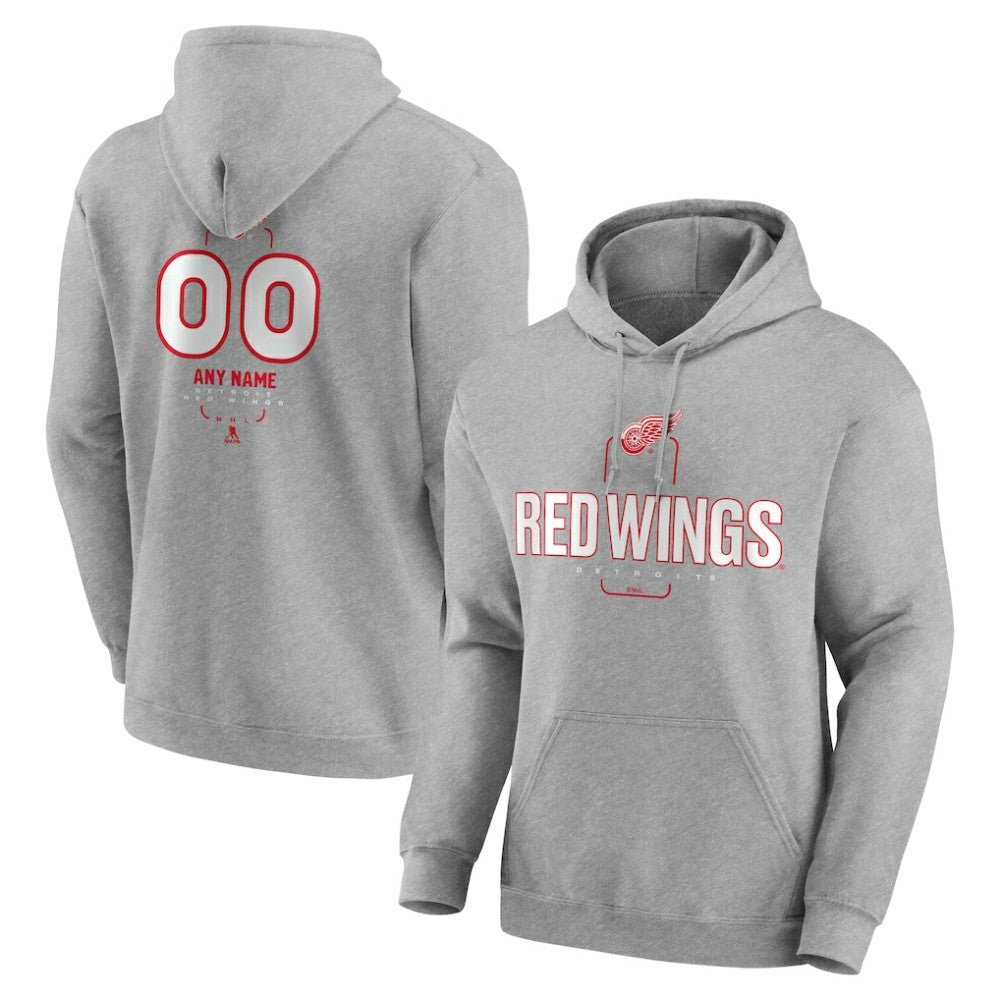 Detroit Red Wings Personalized Name & Number Midfielder Pullover Hoodie - Gray - NHL 202447069