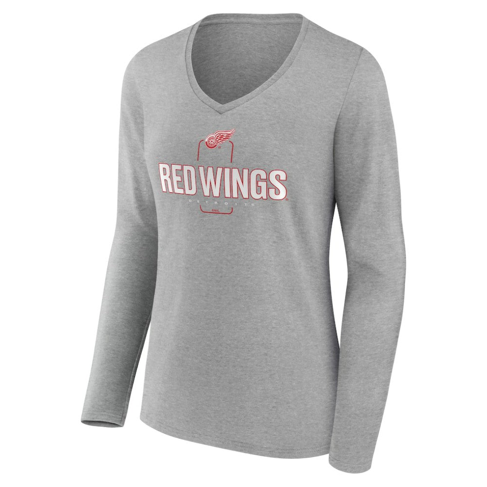 Detroit Red Wings Women's Personalized Name & Number Midfielder Long Sleeve V-Neck T-Shirt - Gray - NHL 202447071