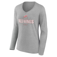 Detroit Red Wings Women's Personalized Name & Number Midfielder Long Sleeve V-Neck T-Shirt - Gray - NHL 202447071