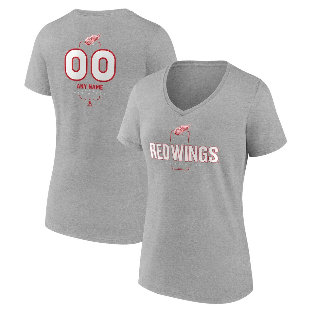Detroit Red Wings Women's Personalized Name & Number Midfielder V-Neck T-Shirt - Gray - NHL 202447072