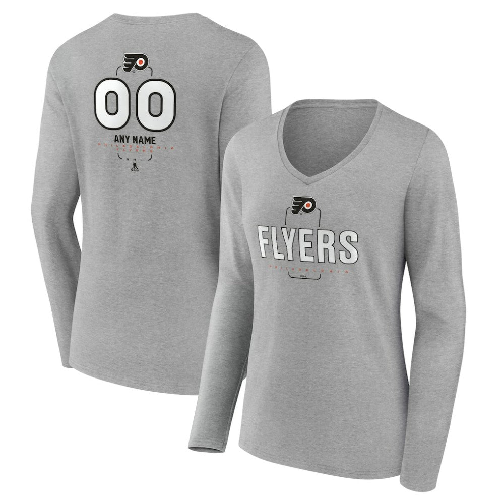 Philadelphia Flyers Women's Personalized Name & Number Midfielder Long Sleeve V-Neck T-Shirt - Gray - NHL 202447076
