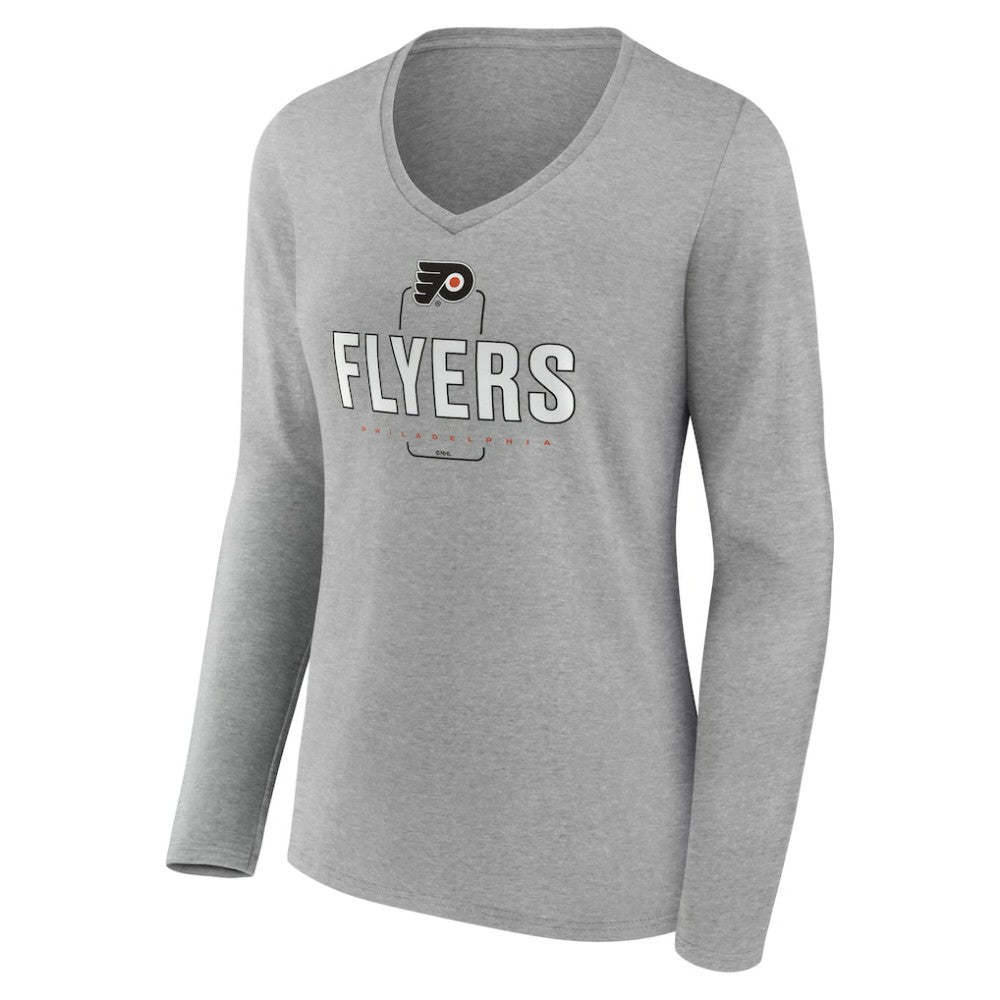 Philadelphia Flyers Women's Personalized Name & Number Midfielder Long Sleeve V-Neck T-Shirt - Gray - NHL 202447076