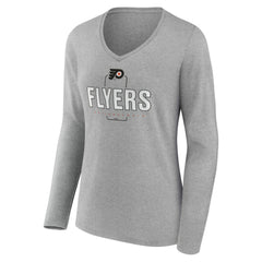 Philadelphia Flyers Women's Personalized Name & Number Midfielder Long Sleeve V-Neck T-Shirt - Gray - NHL 202447076