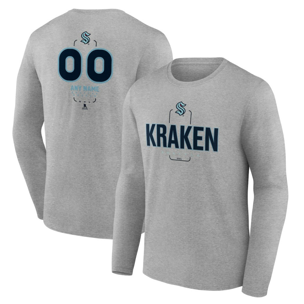 Seattle Kraken Personalized Name & Number Midfielder Long Sleeve T-Shirt - Gray - NHL 202447078