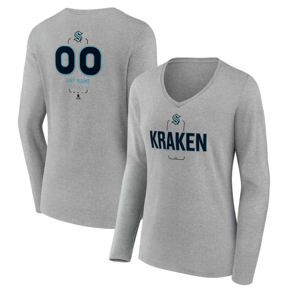 Seattle Kraken Women's Personalized Name & Number Midfielder Long Sleeve V-Neck T-Shirt - Gray - NHL 202447081