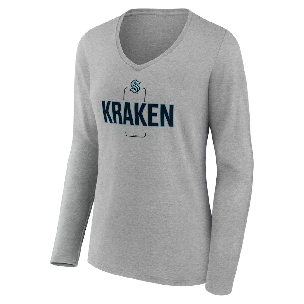 Seattle Kraken Women's Personalized Name & Number Midfielder Long Sleeve V-Neck T-Shirt - Gray - NHL 202447081