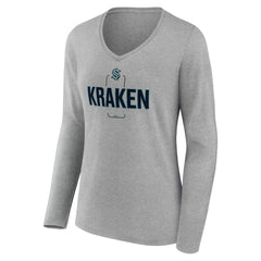Seattle Kraken Women's Personalized Name & Number Midfielder Long Sleeve V-Neck T-Shirt - Gray - NHL 202447081