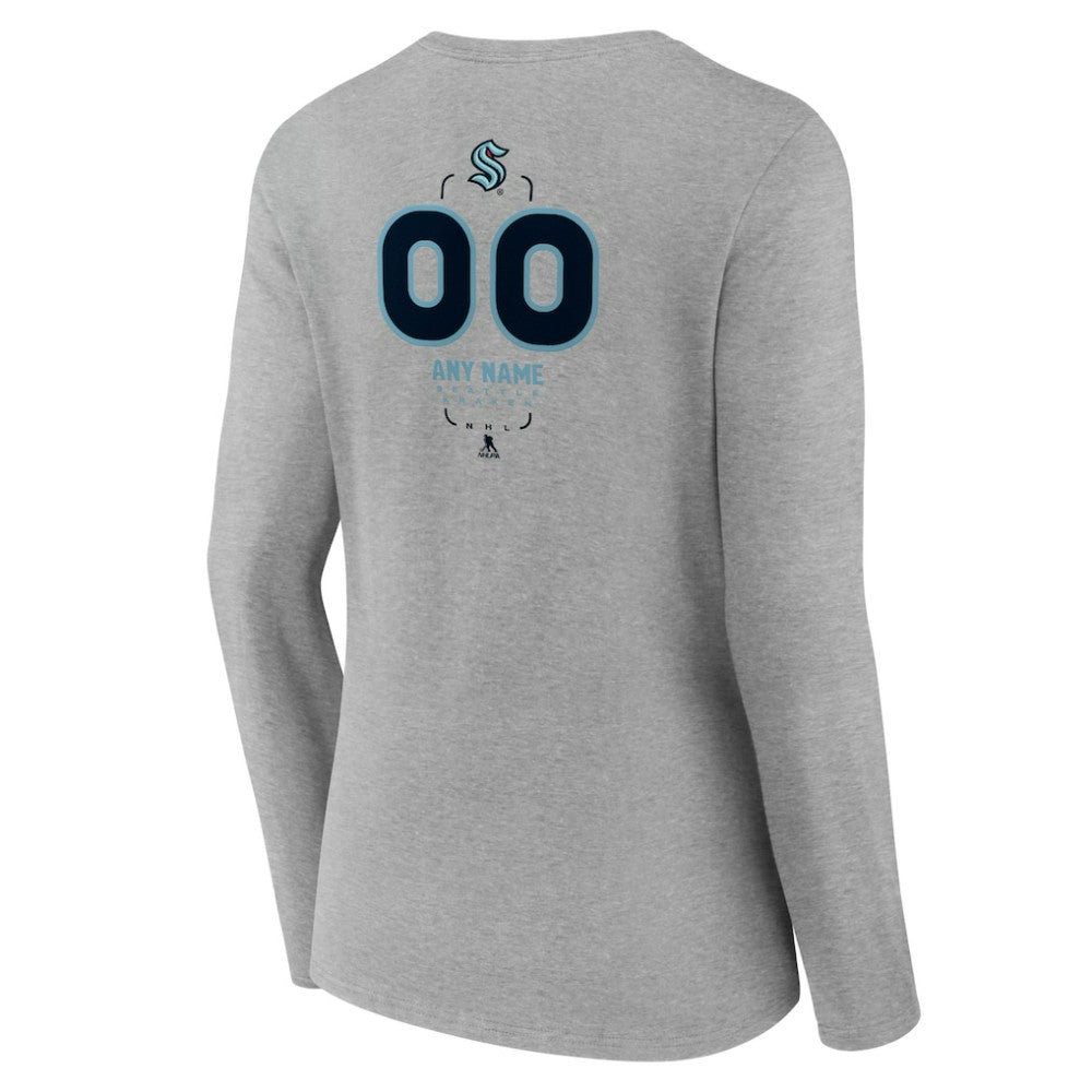 Seattle Kraken Women's Personalized Name & Number Midfielder Long Sleeve V-Neck T-Shirt - Gray - NHL 202447081